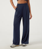 High Waisted Wide Leg Casual Sweatpants with Pockets — Black Iris — view 3