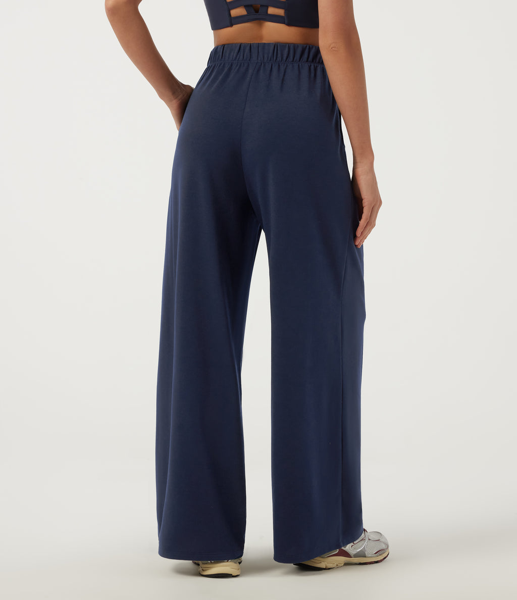 High Waisted Wide Leg Casual Sweatpants with Pockets — Black Iris — view 2