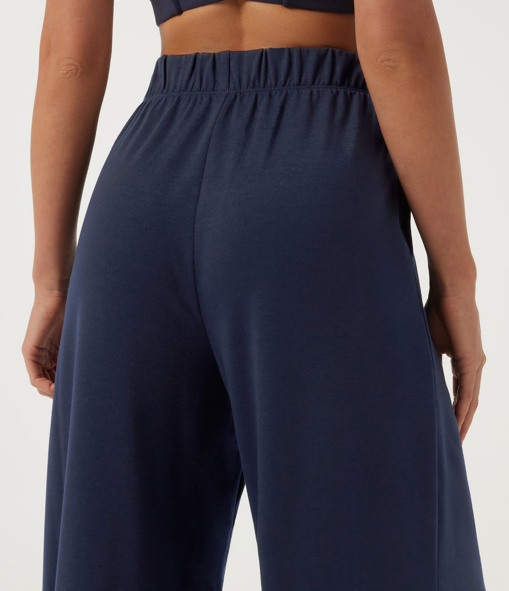 High Waisted Wide Leg Casual Sweatpants with Pockets — Black Iris — view 5