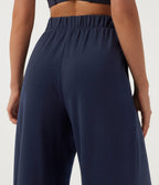 High Waisted Wide Leg Casual Sweatpants with Pockets — Black Iris — view 5