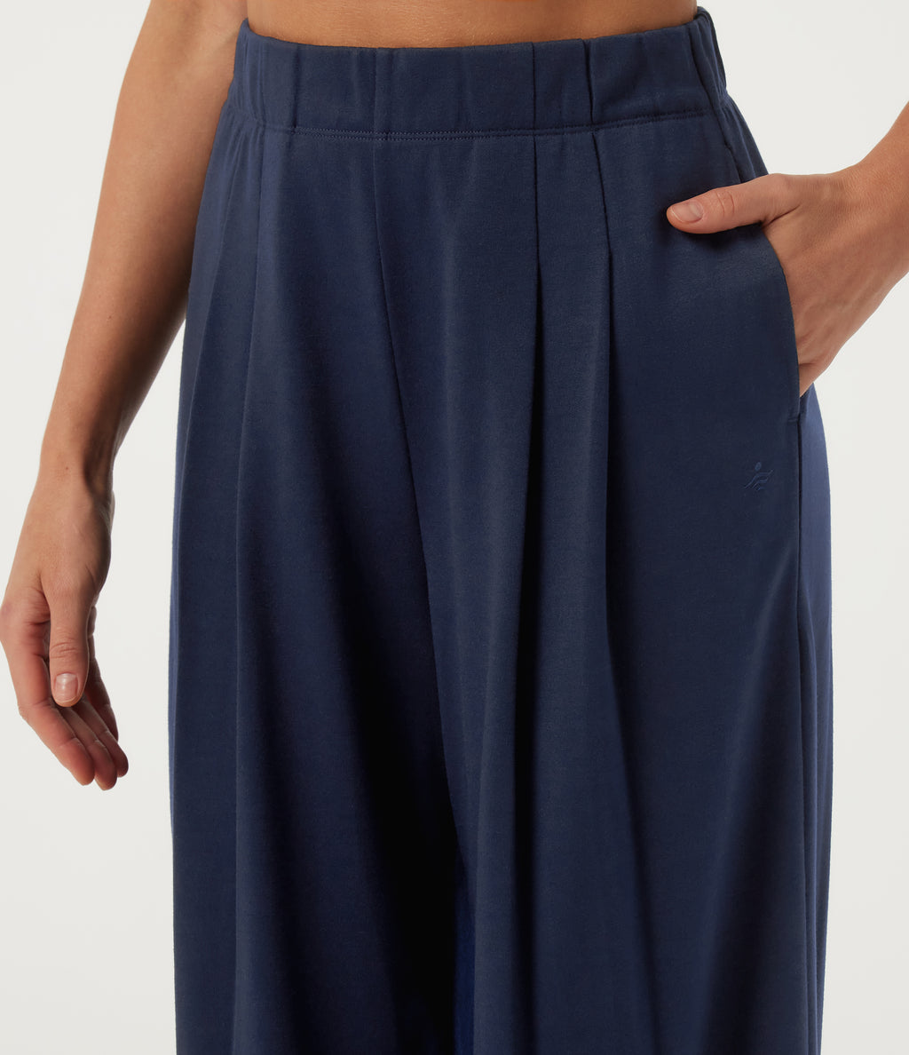 High Waisted Wide Leg Casual Sweatpants with Pockets — Black Iris — view 4