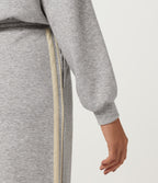 Stand Collar Long Sleeve Drawstring Side Stripe Midi Sweatshirt Dress with Pockets — Fog Gray — view 7