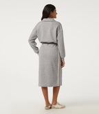 Stand Collar Long Sleeve Drawstring Side Stripe Midi Sweatshirt Dress with Pockets — Fog Gray — view 2