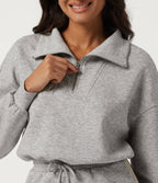 Stand Collar Long Sleeve Drawstring Side Stripe Midi Sweatshirt Dress with Pockets — Fog Gray — view 4