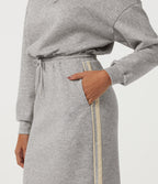 Stand Collar Long Sleeve Drawstring Side Stripe Midi Sweatshirt Dress with Pockets — Fog Gray — view 6