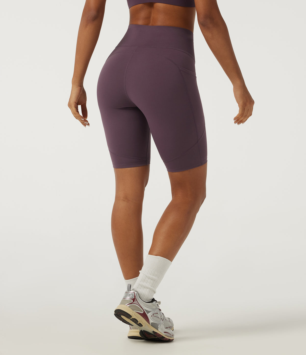 High Waisted Tummy Control Skinny Quick Dry Yoga Bikers 9" with Pockets — Dusky Evening purple — view 2
