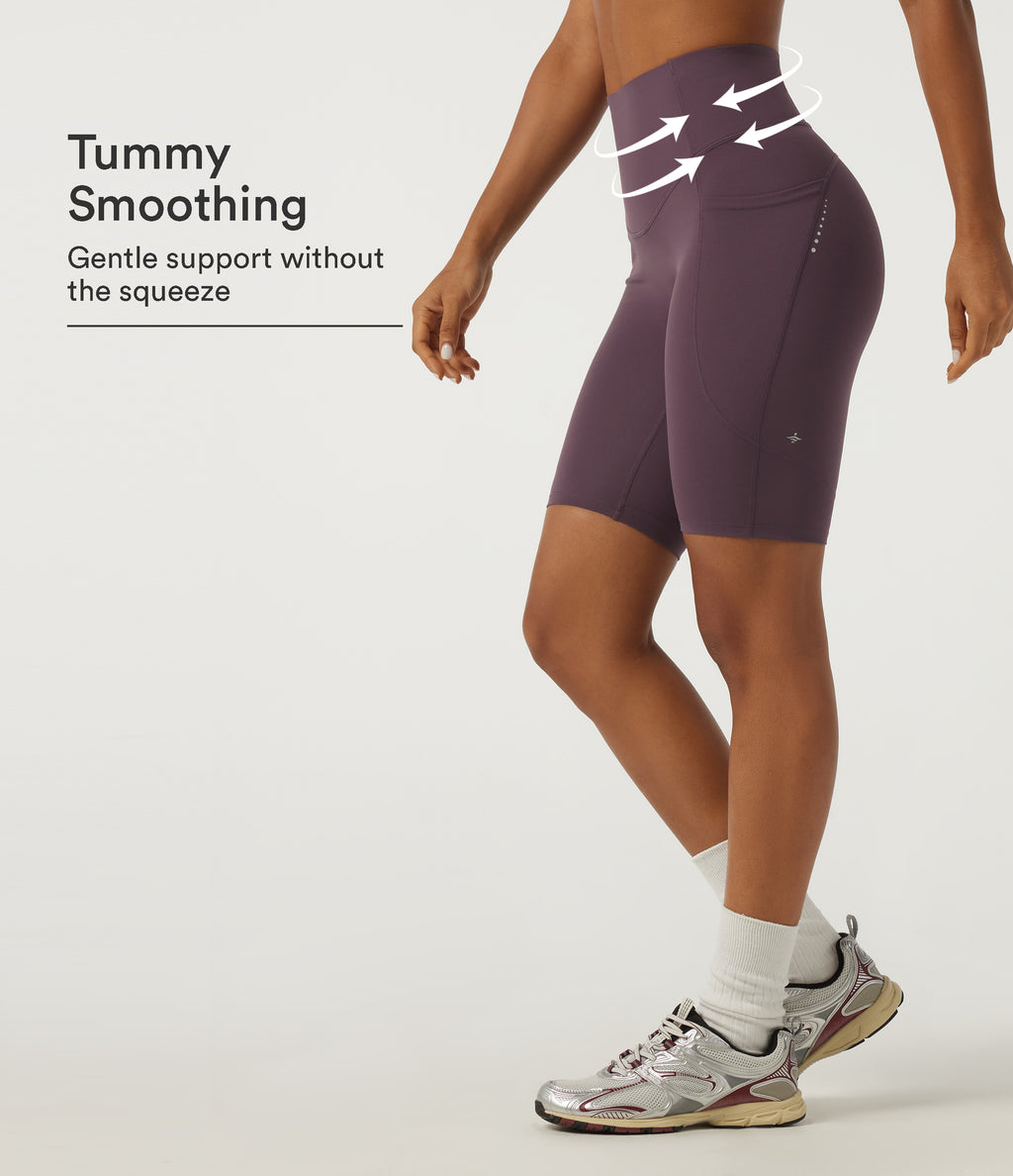 High Waisted Tummy Control Skinny Quick Dry Yoga Bikers 9" with Pockets — Dusky Evening purple — view 1