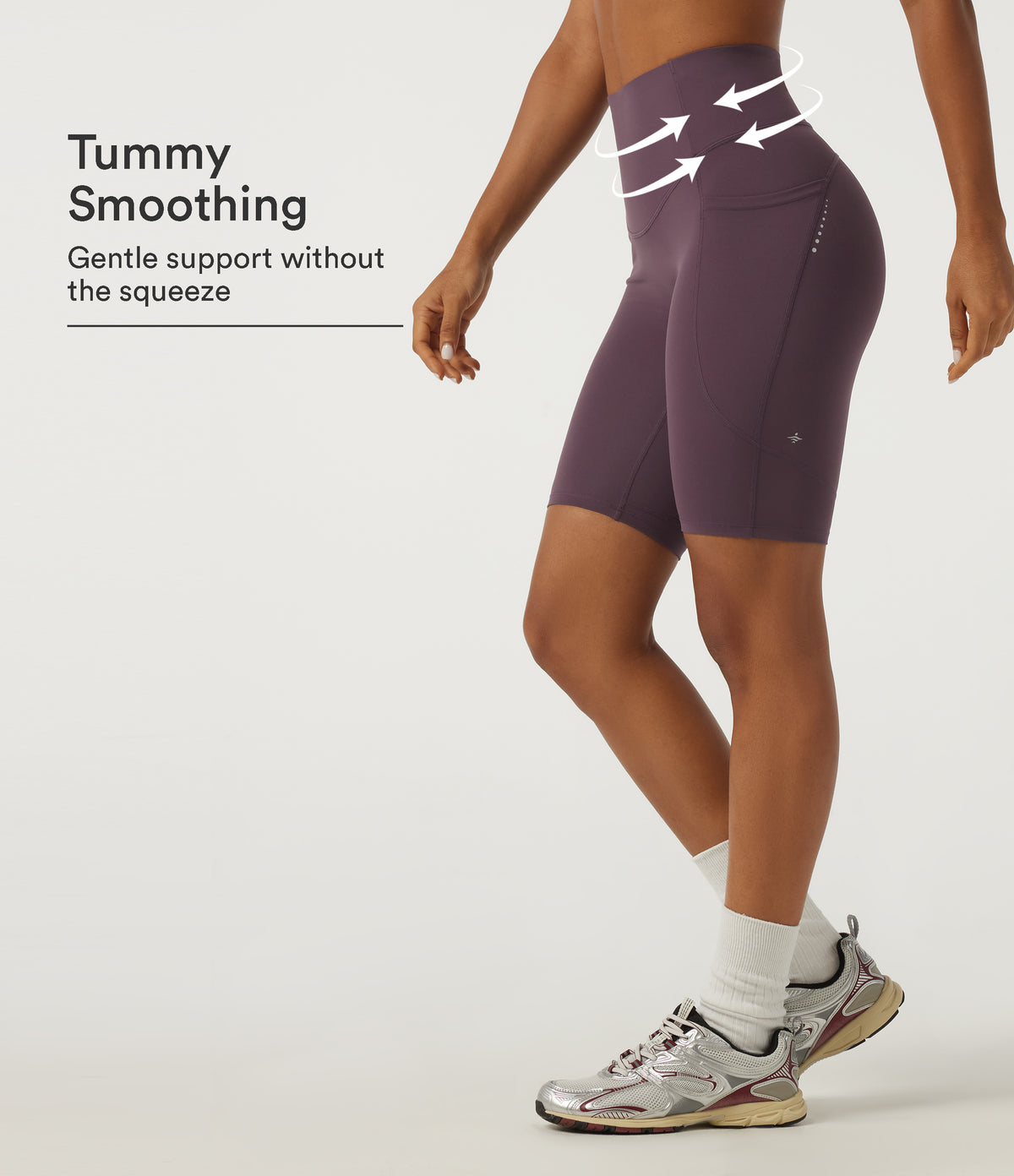 High Waisted Tummy Control Skinny Quick Dry Yoga Bikers 9" with Pockets — Dusky Evening purple — view 1