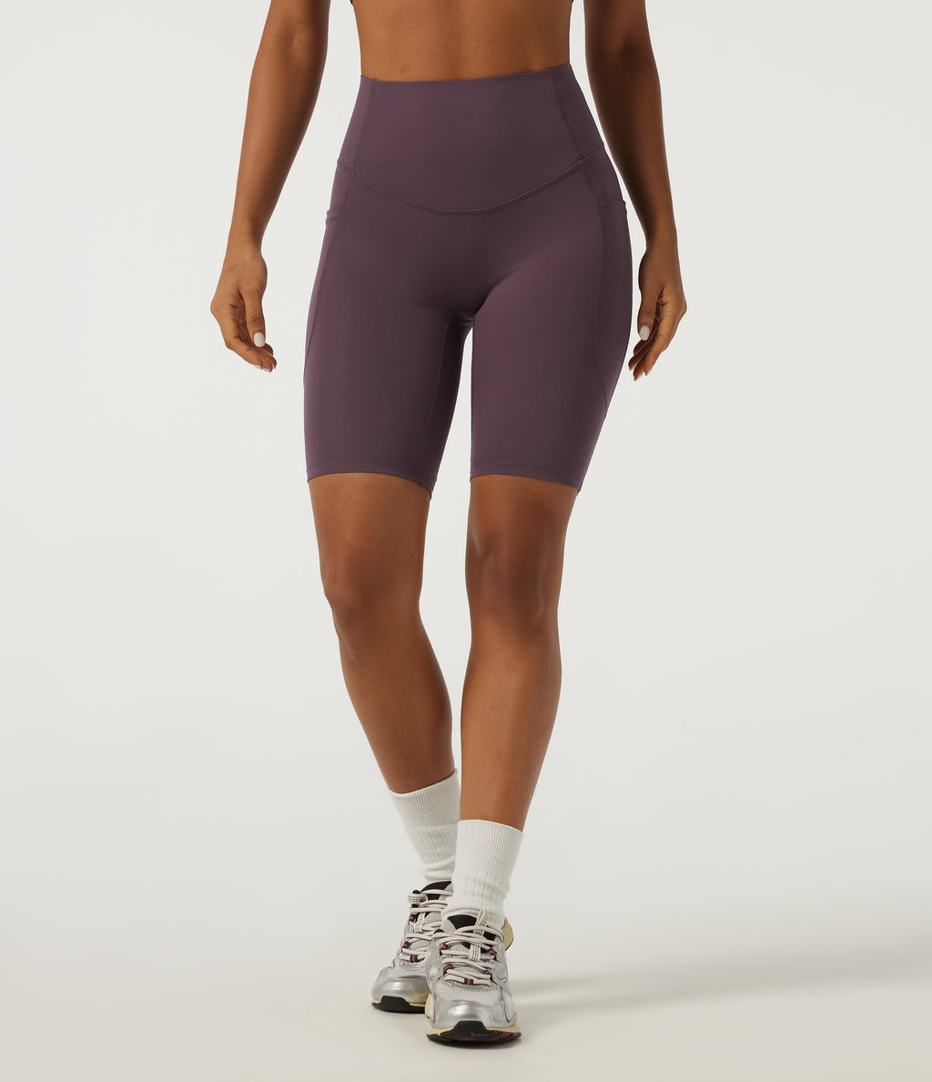 High Waisted Tummy Control Skinny Quick Dry Yoga Bikers 9" with Pockets — Dusky Evening purple — view 3