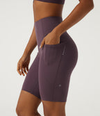 High Waisted Tummy Control Skinny Quick Dry Yoga Bikers 9" with Pockets — Dusky Evening purple — view 4