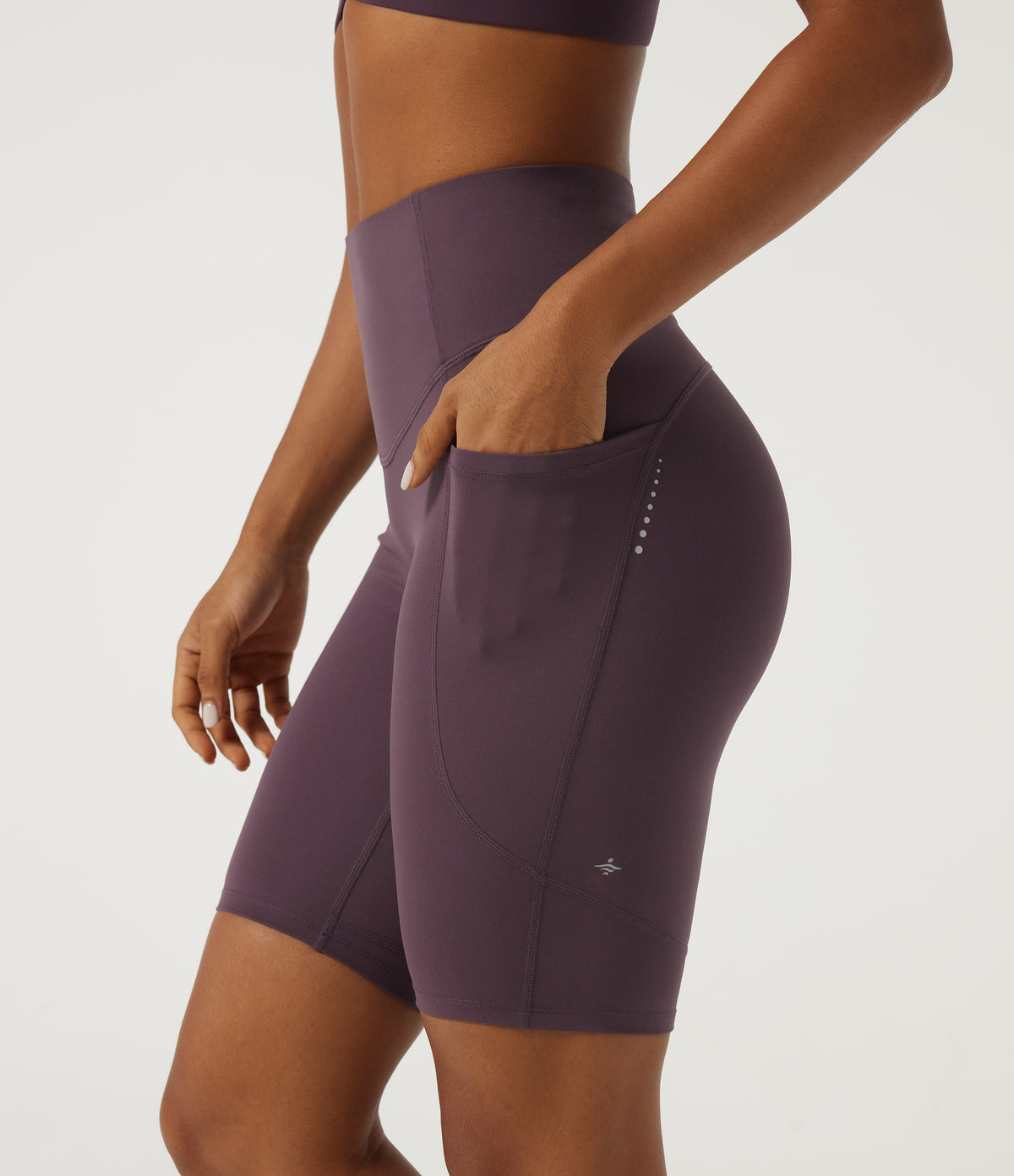 High Waisted Tummy Control Skinny Quick Dry Yoga Bikers 9" with Pockets — Dusky Evening purple — view 4