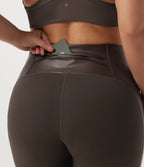 Plus Size High Waisted Stretchy PU Tummy Control Yoga Leggings with Pocket — Hot Fudge — view 5