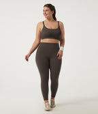 Plus Size High Waisted Stretchy PU Tummy Control Yoga Leggings with Pocket — Hot Fudge — view 7