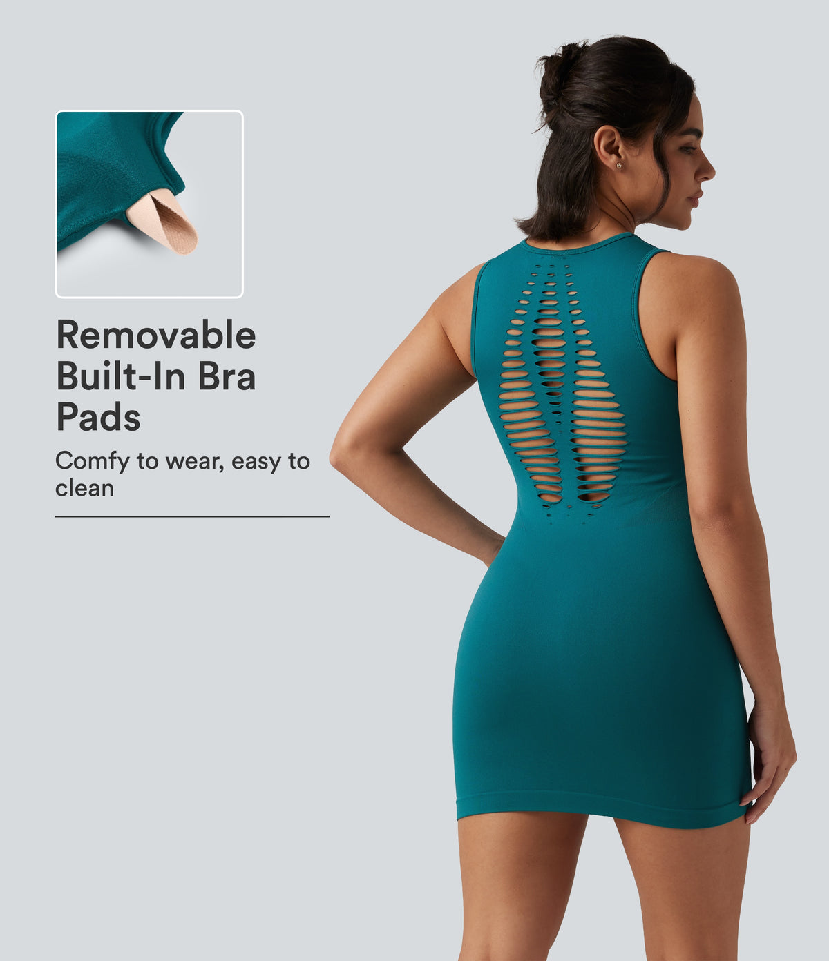 Seamless Flow Notched Mini Yoga Tank Dress with Built-In Bra — Deep Lake — view 1
