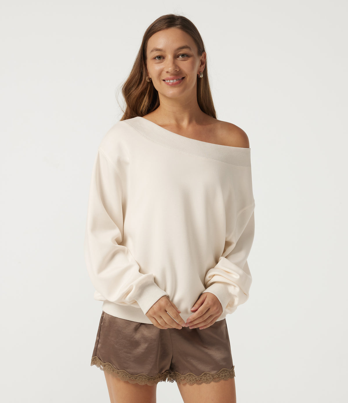 Long Sleeve Pullover Casual Sweatshirt — Marshmallow — view 4
