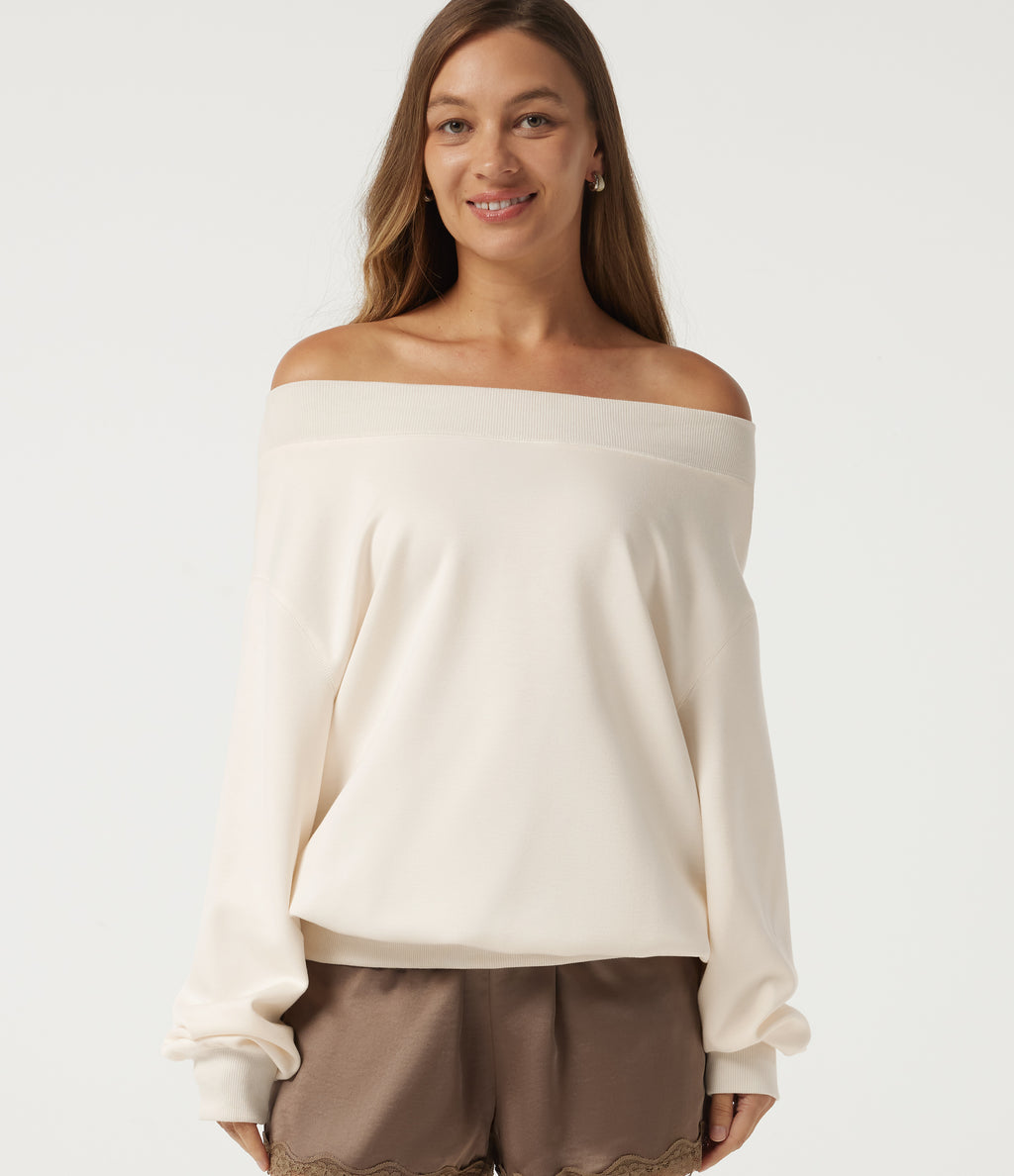 Long Sleeve Pullover Casual Sweatshirt — Marshmallow — view 1