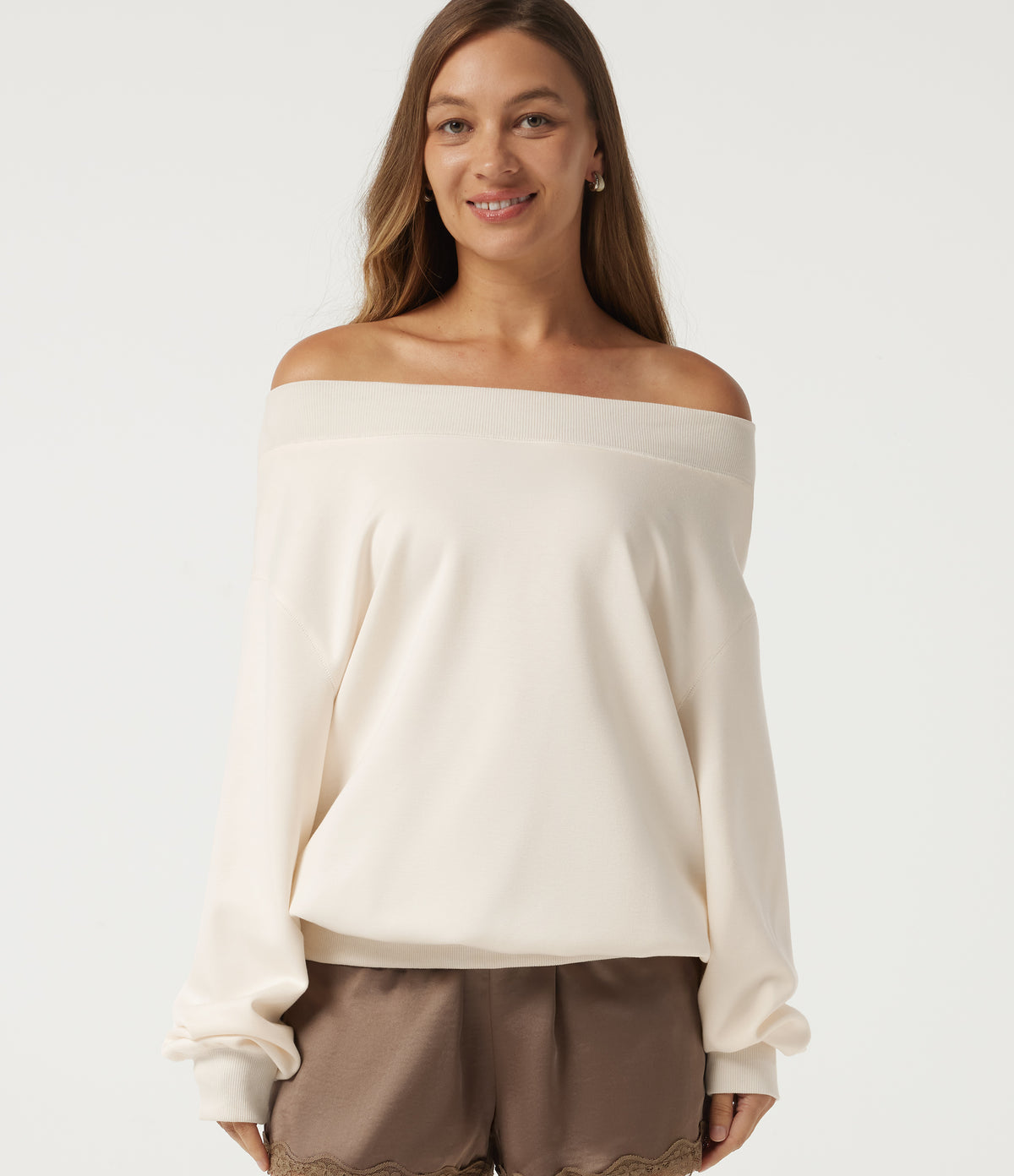 Long Sleeve Pullover Casual Sweatshirt — Marshmallow — view 1