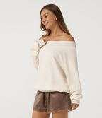 Long Sleeve Pullover Casual Sweatshirt — Marshmallow — view 3