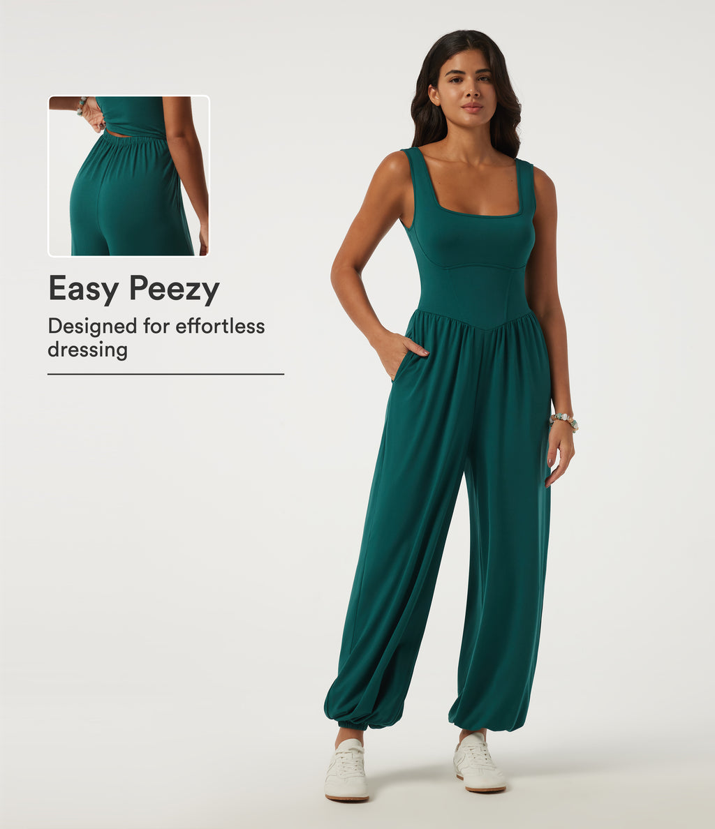 Square Neck Sleeveless Casual Jumpsuit with Pockets - Edition — June Bug — view 1