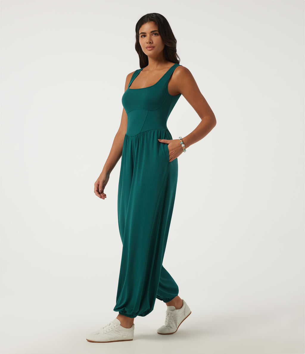Square Neck Sleeveless Casual Jumpsuit with Pockets - Edition — June Bug — view 3