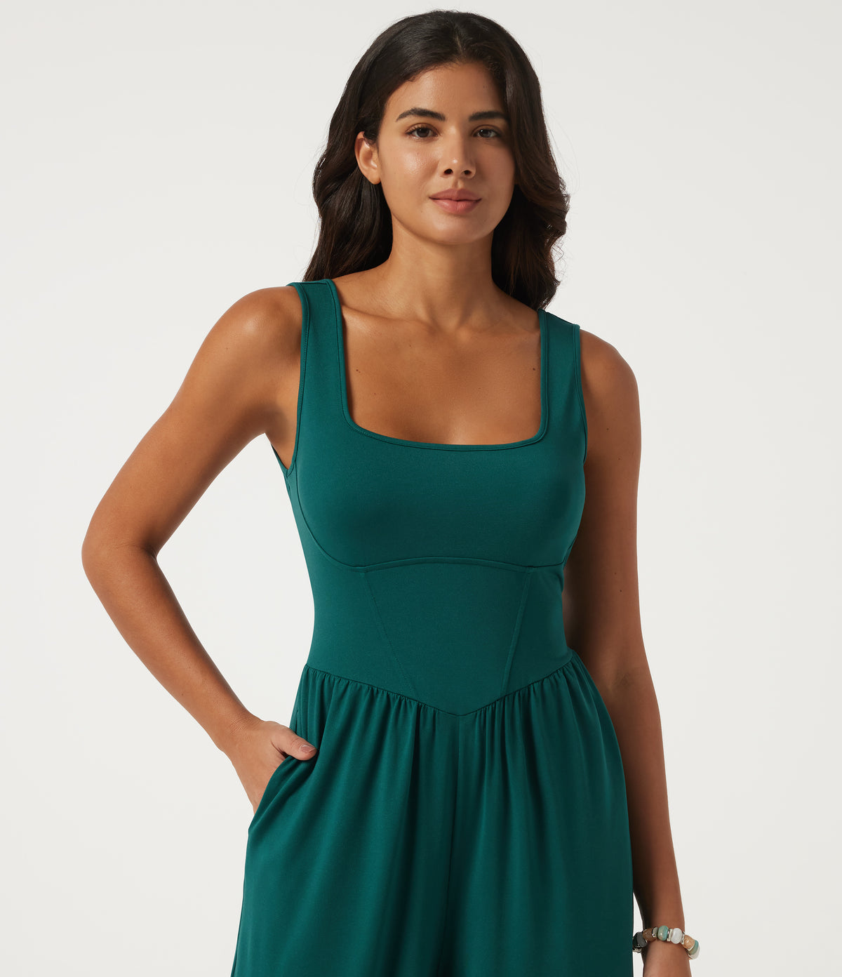 Square Neck Sleeveless Casual Jumpsuit with Pockets - Edition — June Bug — view 4