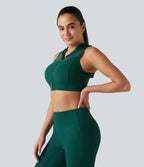 Medium Support Hooded Zipper Breathable Mesh Cut-out Non-Removable Pad Running Sports Bra — June Bug — view 3