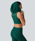 Medium Support Hooded Zipper Breathable Mesh Cut-out Non-Removable Pad Running Sports Bra — June Bug — view 4