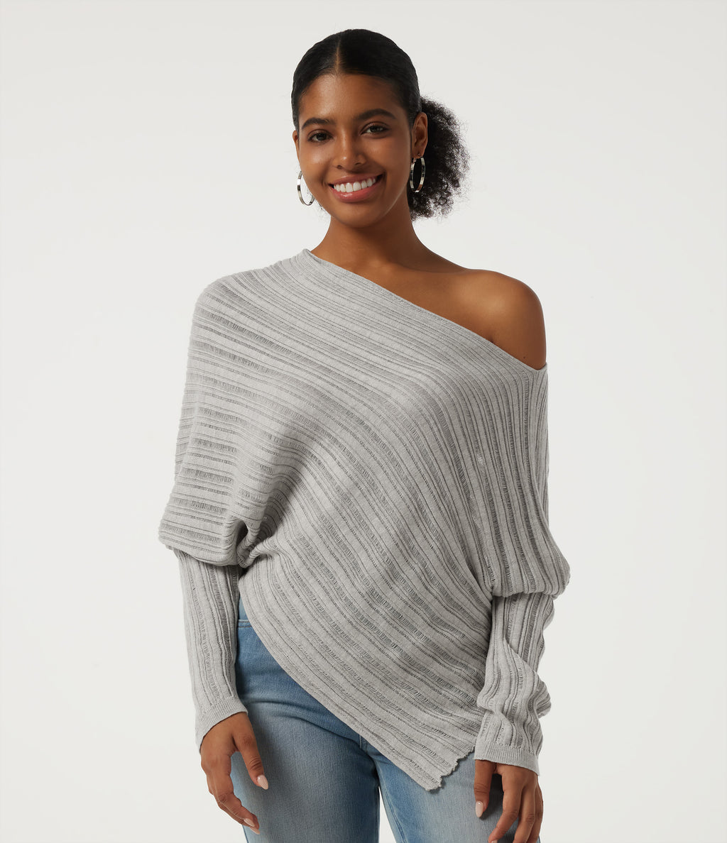 One Shoulder Long Sleeve Asymmetric Casual Jumper — Cumulus Cloud — view 4