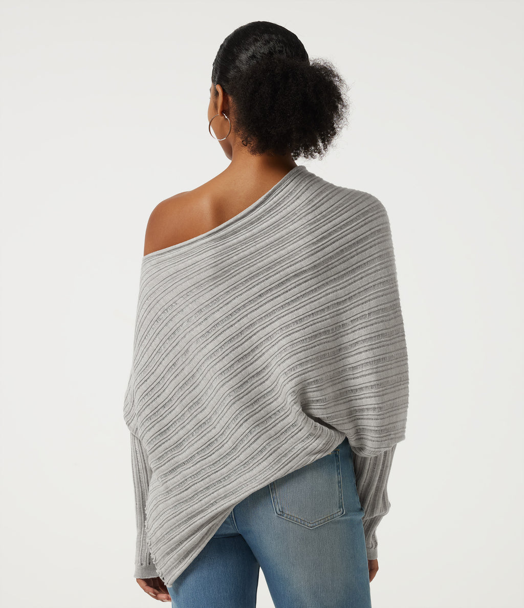 One Shoulder Long Sleeve Asymmetric Casual Jumper — Cumulus Cloud — view 2