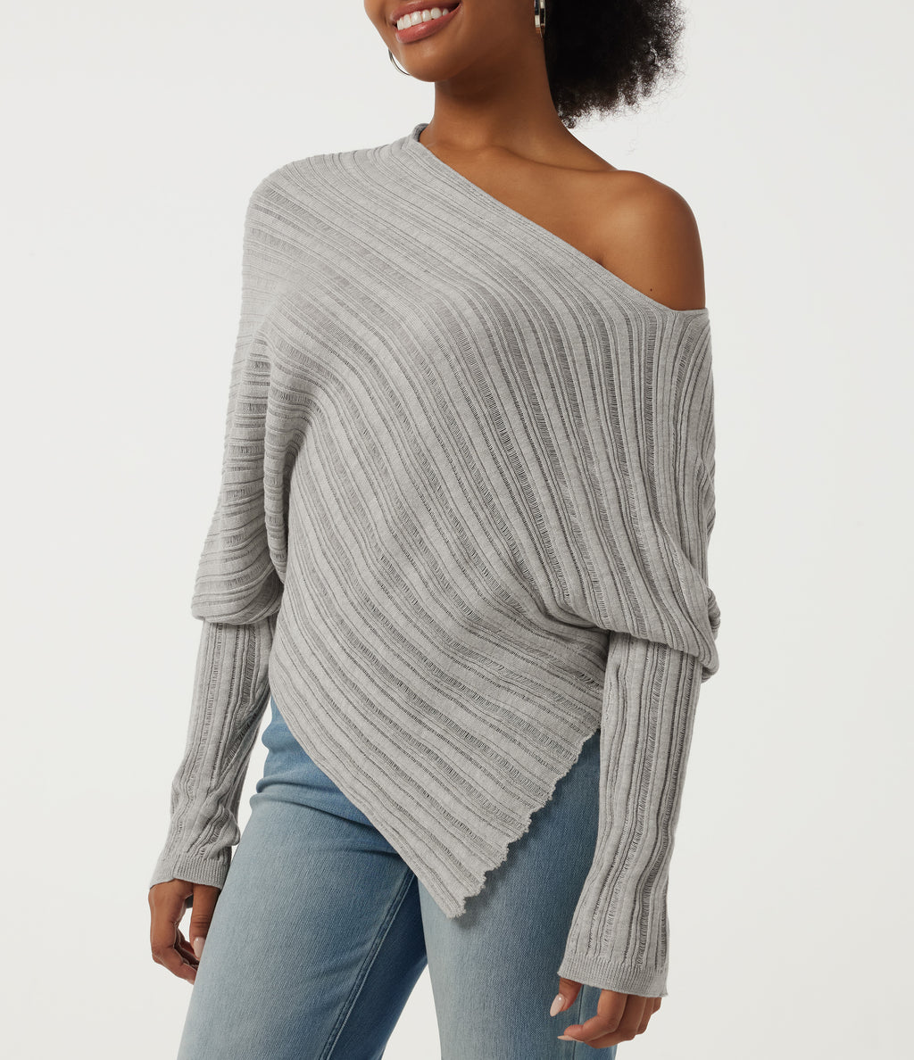 One Shoulder Long Sleeve Asymmetric Casual Jumper — Cumulus Cloud — view 5
