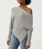 One Shoulder Long Sleeve Asymmetric Casual Jumper — Cumulus Cloud — view 5