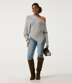 One Shoulder Long Sleeve Asymmetric Casual Jumper — Cumulus Cloud — view 6