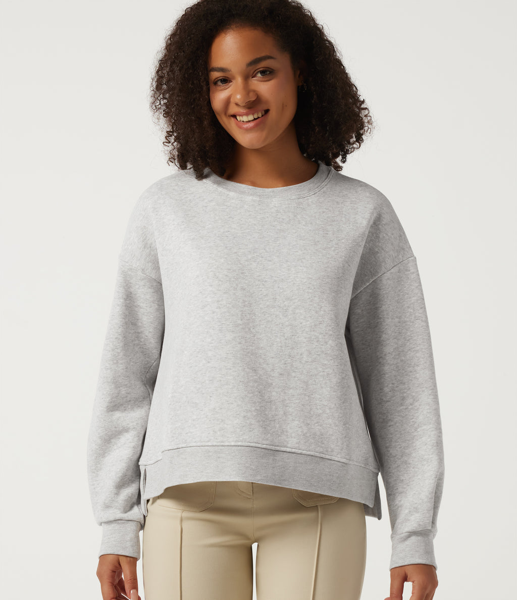 Round Neck Long Sleeve Fleece Casual Cotton Sweatshirt — Moonstone Grey — view 1