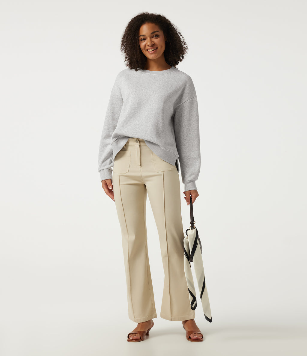 Round Neck Long Sleeve Fleece Casual Cotton Sweatshirt — Moonstone Grey — view 6