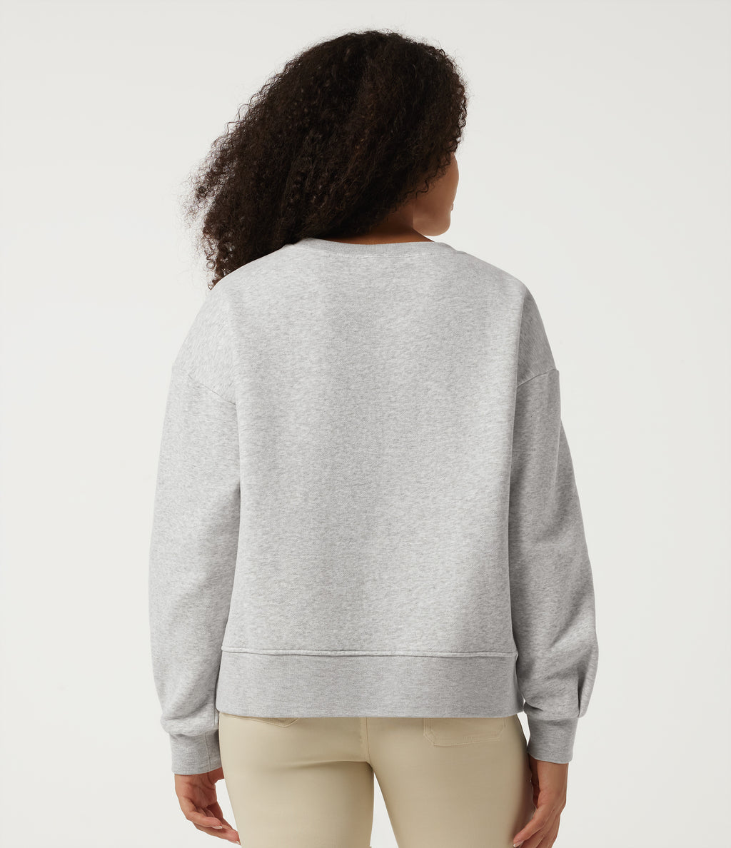 Round Neck Long Sleeve Fleece Casual Cotton Sweatshirt — Moonstone Grey — view 2
