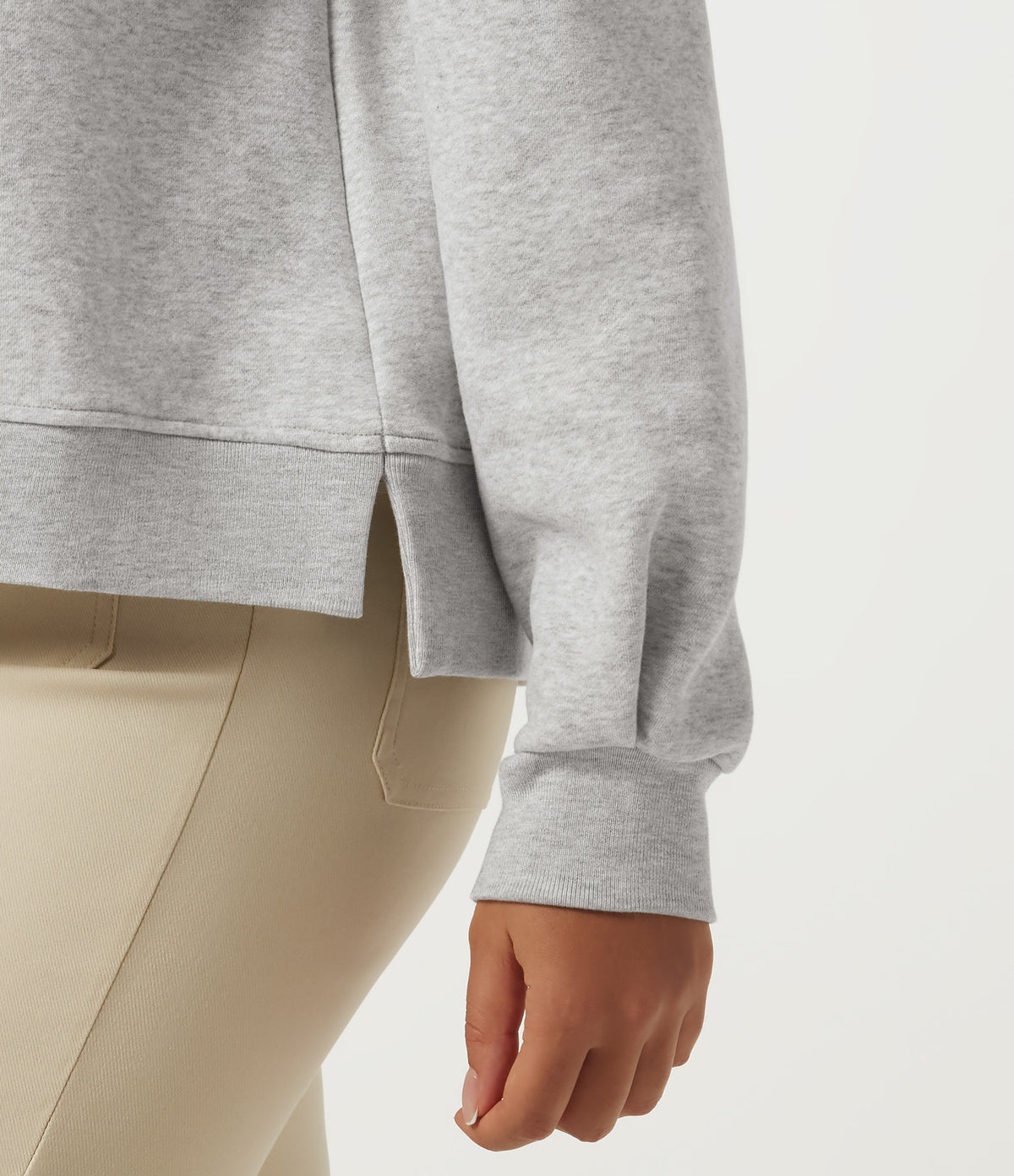 Round Neck Long Sleeve Fleece Casual Cotton Sweatshirt — Moonstone Grey — view 5