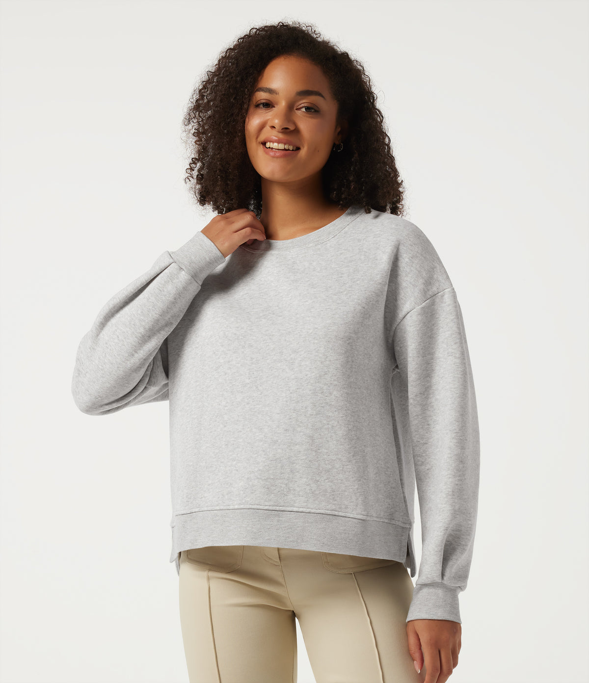 Round Neck Long Sleeve Fleece Casual Cotton Sweatshirt — Moonstone Grey — view 4