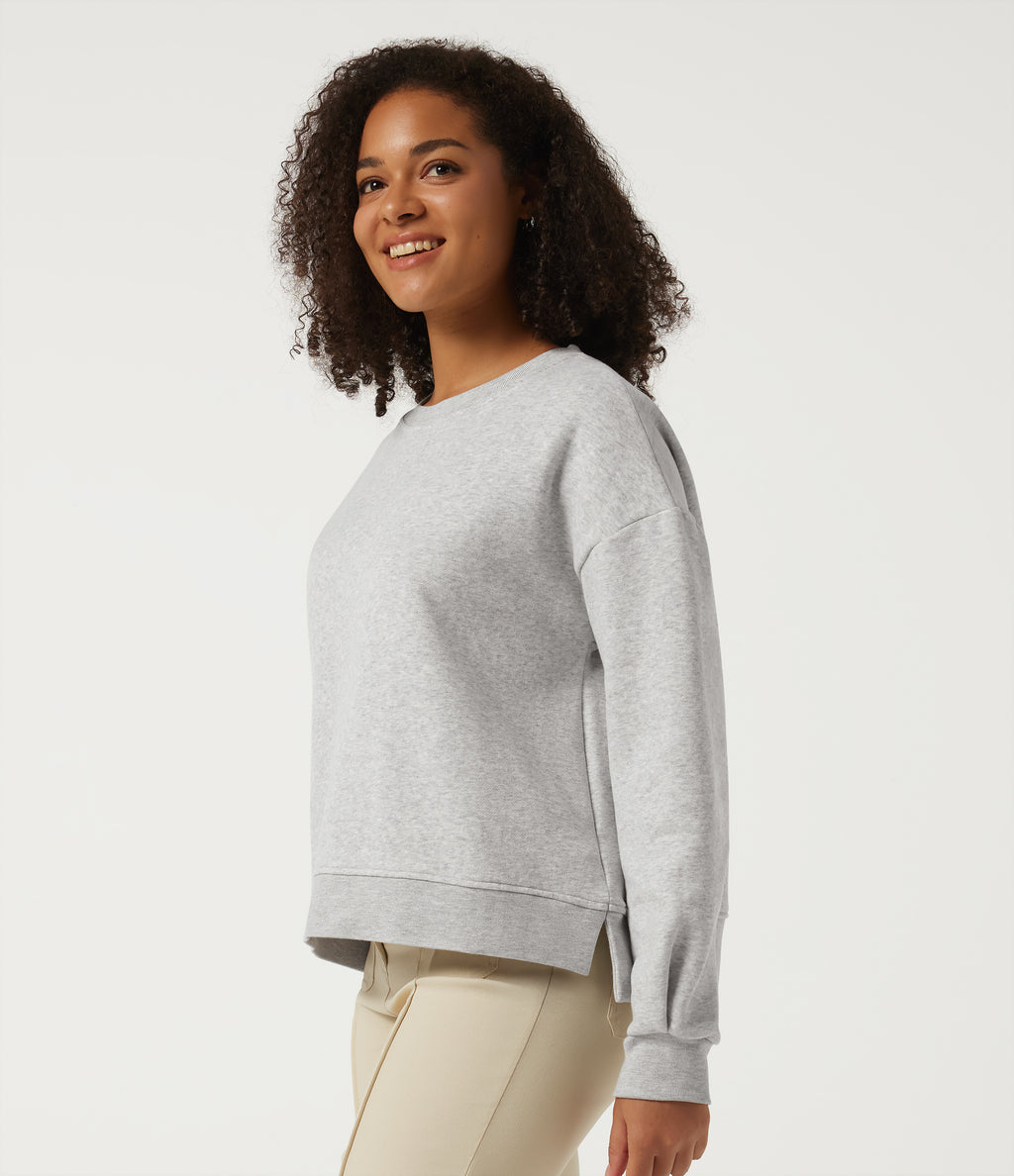 Round Neck Long Sleeve Fleece Casual Cotton Sweatshirt — Moonstone Grey — view 3