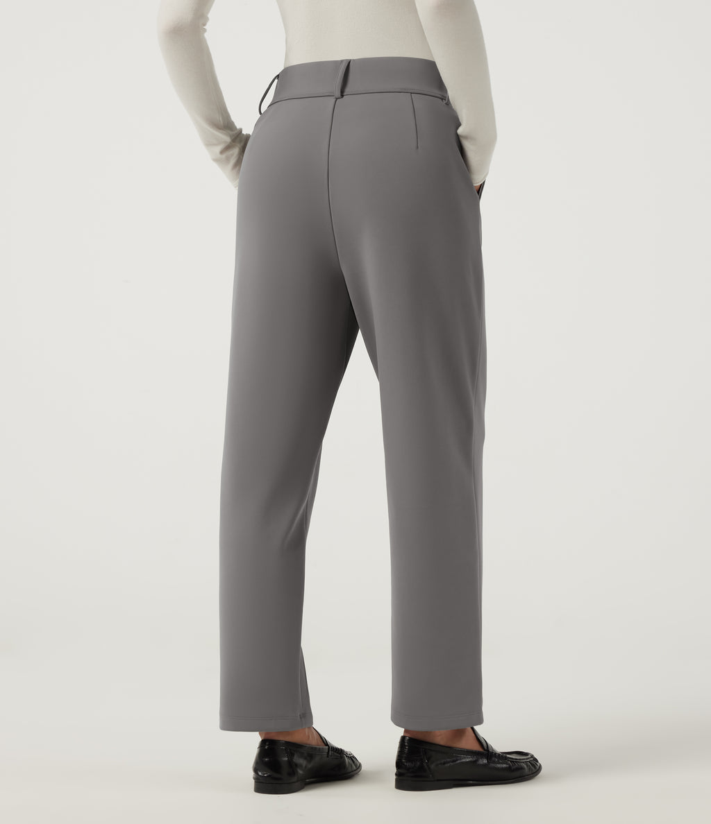 High Waisted Tapered Fleece Work Trousers with Pockets — Silent Storm — view 2