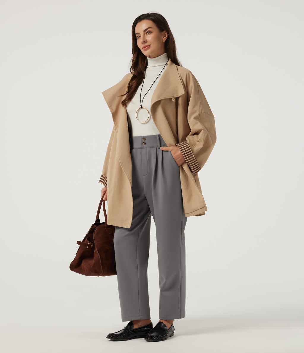 High Waisted Tapered Fleece Work Trousers with Pockets — Silent Storm — view 5