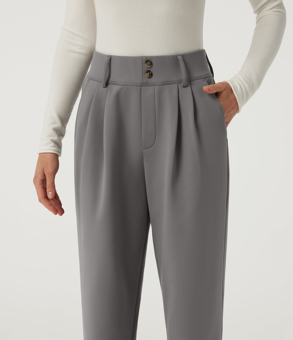 High Waisted Tapered Fleece Work Trousers with Pockets — Silent Storm — view 4