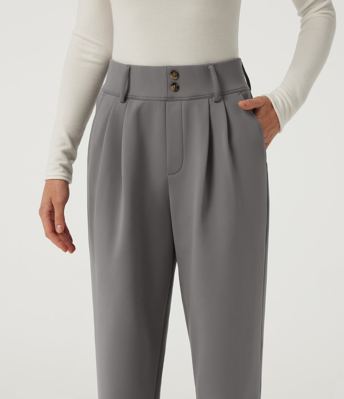 High Waisted Tapered Fleece Work Trousers with Pockets — Silent Storm — view 4