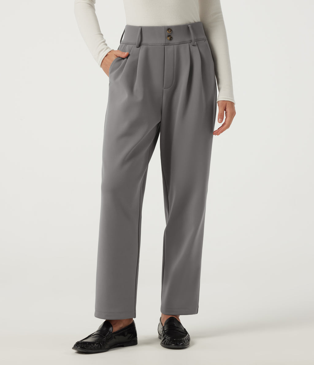 High Waisted Tapered Fleece Work Trousers with Pockets — Silent Storm — view 3