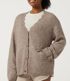 V Neck Long Sleeve Casual Cardigan with Pockets — Greige — view 5