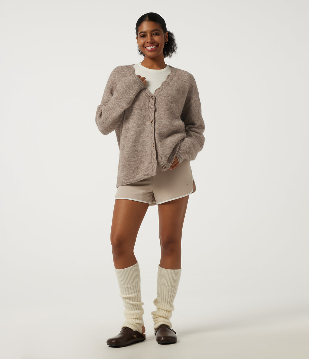 V Neck Long Sleeve Casual Cardigan with Pockets — Greige — view 6