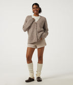 V Neck Long Sleeve Casual Cardigan with Pockets — Greige — view 6