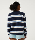 Round Neck Long Sleeve Stripe Casual Cardigan — Nightfall Blue — view 2