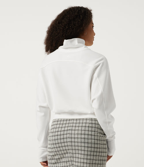 High Neck Long Sleeve Seam Casual Sweatshirt with Thumbholes — White — view 2