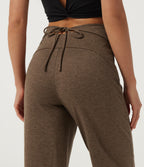 High Waisted Bootcut Tie Back Quick Dry Fleece Casual Trousers with Pockets — Claystone — view 5