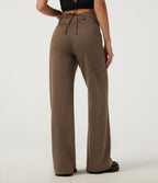 High Waisted Bootcut Tie Back Quick Dry Fleece Casual Trousers with Pockets — Claystone — view 2